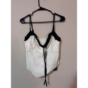 Blooming Jelly White Black Corset Cami Top Tie Front Cropped Ruched Size XL